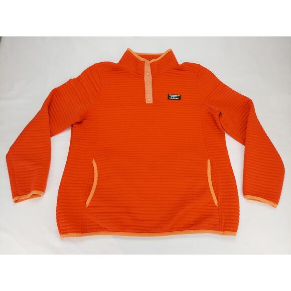 LL Bean AirLight 1/4 Snap Pullover Women's L Coral Red Quilted Lightweight EUC - Picture 1 of 10